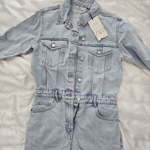 Zara Light Blue Denim Jumpsuit